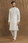 Buy Arihant Rai Sinha Off White Silk Embroidery Thread Kurta With Churidar Online at Aza Fashions Buy_Arihant Rai Sinha_Off White Silk Embroidery Thread Kurta With Churidar_Online_at_Aza_Fashions