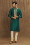 Buy_Arihant Rai Sinha_Green Silk Embroidery Floral Threadwork Kurta _Online_at_Aza_Fashions