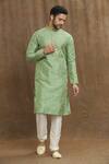 Buy_Arihant Rai Sinha_Green Silk Embroidery Swirl Kurta _at_Aza_Fashions