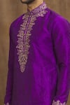 Shop_Arihant Rai Sinha_Magenta Art Banarasi Silk Embroidered Thread Floral Swirl Kurta With Churidar _Online_at_Aza_Fashions