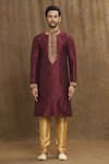 Arihant Rai Sinha_Wine Art Banarasi Silk Embroidered Floral Paisley Pattern Kurta _Online_at_Aza_Fashions