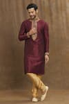 Buy_Arihant Rai Sinha_Wine Art Banarasi Silk Embroidered Floral Paisley Pattern Kurta _Online_at_Aza_Fashions