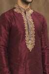 Shop_Arihant Rai Sinha_Wine Art Banarasi Silk Embroidered Floral Paisley Pattern Kurta _Online_at_Aza_Fashions