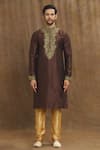 Arihant Rai Sinha_Brown Art Banarasi Silk Embroidered Floral Paisley Swirl Threadwork Kurta _Online_at_Aza_Fashions