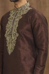 Shop_Arihant Rai Sinha_Brown Art Banarasi Silk Embroidered Floral Paisley Swirl Threadwork Kurta _Online_at_Aza_Fashions