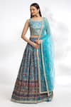 Buy_Samyukta Singhania_Blue Lehenga Chinon Silk Printed Floral Square Neck Embroidered Blouse Set_at_Aza_Fashions