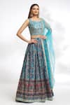 Buy_Samyukta Singhania_Blue Lehenga Chinon Silk Printed Floral Square Neck Embroidered Blouse Set_Online_at_Aza_Fashions