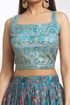Shop_Samyukta Singhania_Blue Lehenga Chinon Silk Printed Floral Square Neck Embroidered Blouse Set_Online_at_Aza_Fashions
