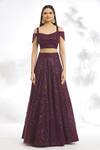 Samyukta Singhania_Wine Net, Silk Sequins Square Neck Embroidered Blouse Lehenga Set_Online_at_Aza_Fashions