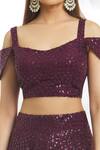 Shop_Samyukta Singhania_Wine Net, Silk Sequins Square Neck Embroidered Blouse Lehenga Set_Online_at_Aza_Fashions
