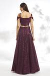 Shop_Samyukta Singhania_Wine Net, Silk Sequins Square Neck Embroidered Blouse Lehenga Set_at_Aza_Fashions