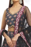 Buy_Samyukta Singhania_Black Chinon Silk Digital Printed Floral Leaf Neck Pattern Blouse Lehenga Set _Online_at_Aza_Fashions