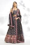 Shop_Samyukta Singhania_Black Chinon Silk Digital Printed Floral Leaf Neck Pattern Blouse Lehenga Set _Online_at_Aza_Fashions