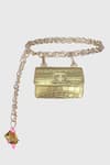Buy Papa Don't Preach Accessories Gold Embroidery Textured Chain Link Belt Bag at Aza Fashions Buy_Papa Don't Preach Accessories_Gold Embroidery Textured Chain Link Belt Bag _at_Aza_Fashions