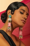 Shop_NakhreWaali_Pink Dyed Beads Mughal Art Handcrafted Jhumkas_Online_at_Aza_Fashions