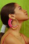 Shop_NakhreWaali_Brown Dyed Beads Tasseled Hoop Earrings_at_Aza_Fashions