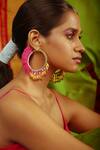 NakhreWaali_Brown Dyed Beads Tasseled Hoop Earrings_at_Aza_Fashions