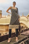 Buy_LASHKARAA_Black Brocade Embroidery Thread Square Neck Hand Kurta Pant Set_at_Aza_Fashions