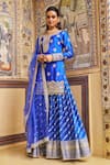 Buy_LASHKARAA_Blue Brocade Embroidery Thread Notched Neck Floral Embellished Kurta Sharara Set _Online_at_Aza_Fashions