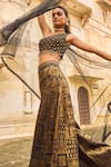 LASHKARAA_Black Brocade Embroidery Thread Asymmetric Neck Floral Top Sharara Set_Online_at_Aza_Fashions