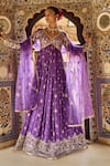 Buy_LASHKARAA_Purple Brocade Embroidery Thread V Neck Floral Yoke Anarkali Pant Set _at_Aza_Fashions