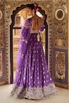 Shop_LASHKARAA_Purple Brocade Embroidery Thread V Neck Floral Yoke Anarkali Pant Set _at_Aza_Fashions