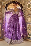 Buy_LASHKARAA_Purple Brocade Embroidery Thread V Neck Floral Yoke Anarkali Pant Set _Online_at_Aza_Fashions