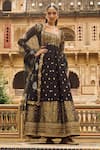 Buy_LASHKARAA_Black Brocade Embroidery Thread Square Neck Floral Bloom Yoke Anarkali Pant Set _at_Aza_Fashions