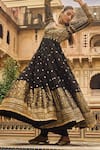 Buy_LASHKARAA_Black Brocade Embroidery Thread Square Neck Floral Bloom Yoke Anarkali Pant Set _Online_at_Aza_Fashions