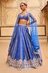 Buy_LASHKARAA_Blue Brocade Embroidery Thread Sweetheart Neck Star Pattern Lehenga Set_at_Aza_Fashions