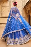 Shop_LASHKARAA_Blue Brocade Embroidery Thread Sweetheart Neck Star Pattern Lehenga Set_at_Aza_Fashions