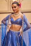 LASHKARAA_Blue Brocade Embroidery Thread Sweetheart Neck Star Pattern Lehenga Set_Online_at_Aza_Fashions