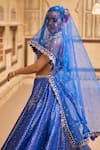 Buy_LASHKARAA_Blue Brocade Embroidery Thread Sweetheart Neck Star Pattern Lehenga Set_Online_at_Aza_Fashions