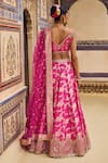Shop_LASHKARAA_Pink Brocade Embroidery Thread V Neck Floral Vine Pattern Bridal Lehenga Set_at_Aza_Fashions