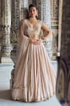 Buy_LASHKARAA_Pink Brocade Embroidery Thread Sweetheart Trellis Pattern Bridal Lehenga Set_at_Aza_Fashions
