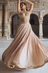 LASHKARAA_Pink Brocade Embroidery Thread Sweetheart Trellis Pattern Bridal Lehenga Set_Online_at_Aza_Fashions