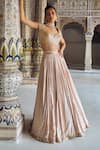 Buy_LASHKARAA_Pink Brocade Embroidery Thread Sweetheart Trellis Pattern Bridal Lehenga Set_Online_at_Aza_Fashions