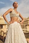 LASHKARAA_White Brocade Embroidery Thread V Neck Mandala Pattern Lehenga Set_Online_at_Aza_Fashions