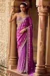 Buy_LASHKARAA_Purple Brocade Embroidery Thread Sweetheart Floral Pre-draped Saree With Blouse _at_Aza_Fashions