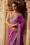 LASHKARAA_Purple Brocade Embroidery Thread Sweetheart Floral Pre-draped Saree With Blouse _Online_at_Aza_Fashions