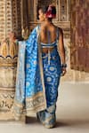 Shop_LASHKARAA_Blue Brocade Embroidery Thread Floral Pattern Pre-draped Saree With Blouse _at_Aza_Fashions