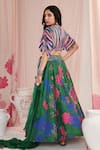 Shop_Negra Elegante_Green Organza Printed Floral V-neck Blossom Lehenga Set _at_Aza_Fashions