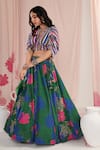 Negra Elegante_Green Organza Printed Floral V-neck Blossom Lehenga Set _Online_at_Aza_Fashions