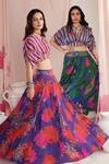 Negra Elegante_Green Organza Printed Floral V-neck Blossom Lehenga Set _at_Aza_Fashions