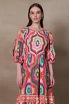 RANNA GILL_Multi Color Linen Viscose Printed Kaleidoscopic Ogee Selena Dress _Online_at_Aza_Fashions
