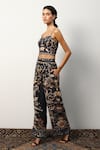 Buy_RANNA GILL_Black Linen Viscose Print Floral Sweetheart Neck Caroline Corset Top _Online_at_Aza_Fashions
