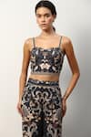 Shop_RANNA GILL_Black Linen Viscose Print Floral Sweetheart Neck Caroline Corset Top _Online_at_Aza_Fashions