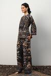 Buy_RANNA GILL_Black Linen Viscose Print Bird Garden Notched V Erica Top _Online_at_Aza_Fashions