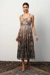 Buy_Ranna Gill_Black Viscose Georgette Print Blossom Square Neck Arlette Midi Dress _at_Aza_Fashions
