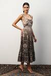 Ranna Gill_Black Viscose Georgette Print Blossom Square Neck Arlette Midi Dress _Online_at_Aza_Fashions